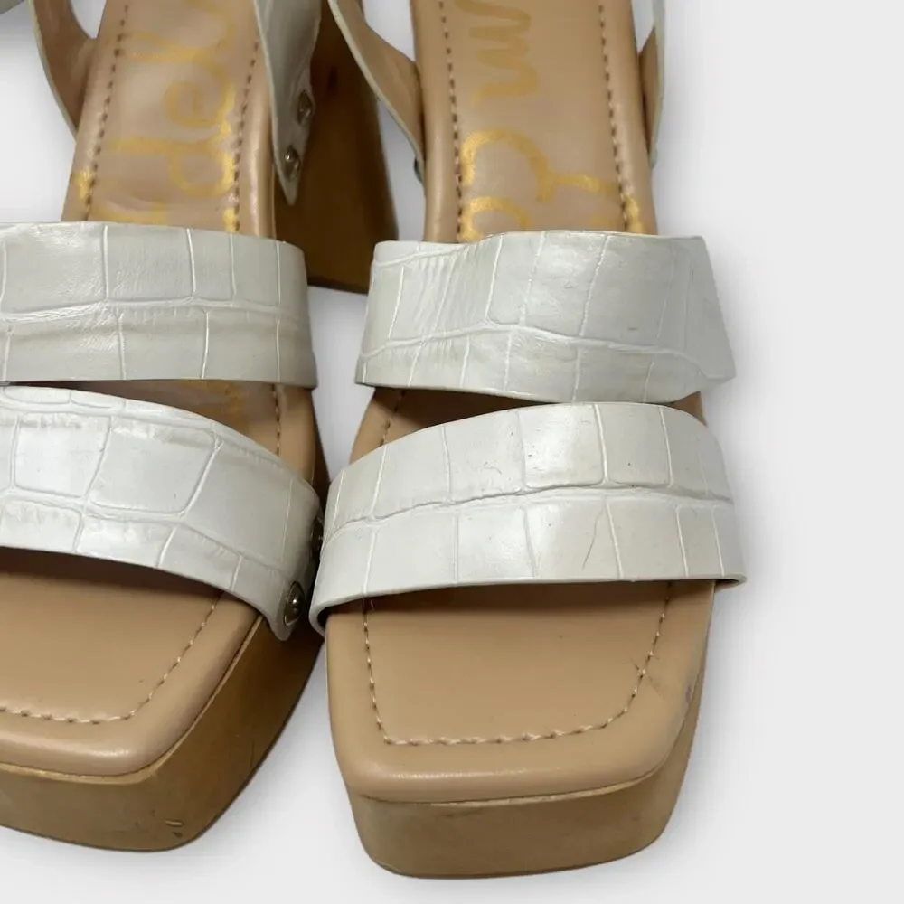 Sam Edelman Rosalind Platform Wood Heel White Croc Leather Size 8